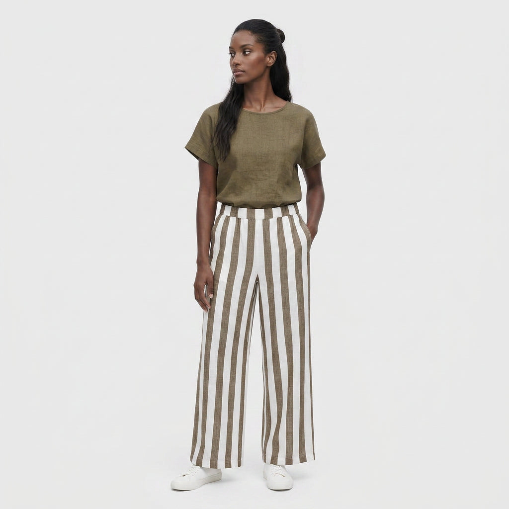 Ensemble T-Shirt Col Rond Pantalon Large pour Femme