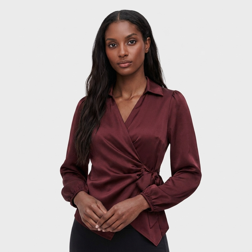 Blouse Col Revers Manches Longues Coupe Élégante pour Femme