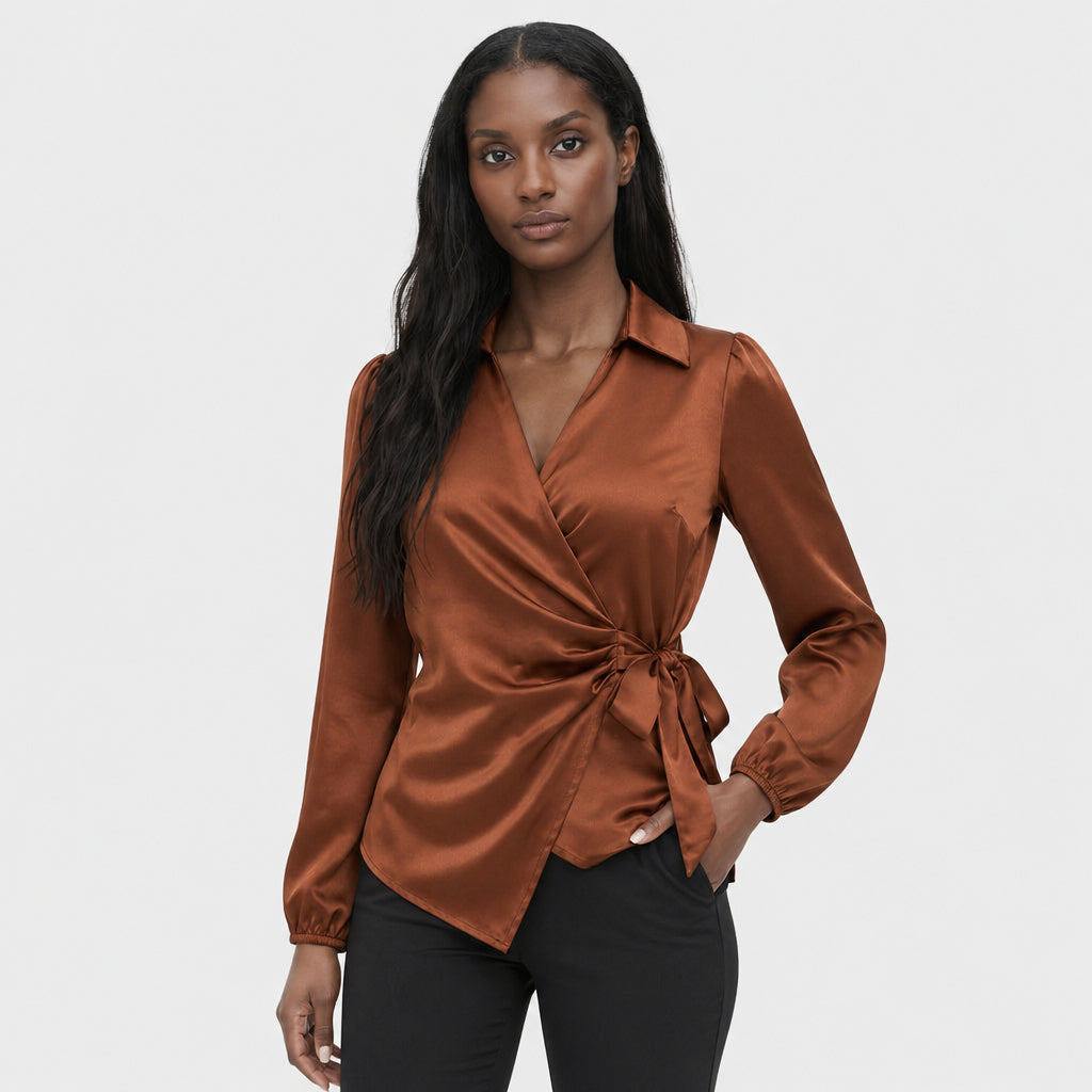 Blouse Col Revers Manches Longues Coupe Élégante pour Femme