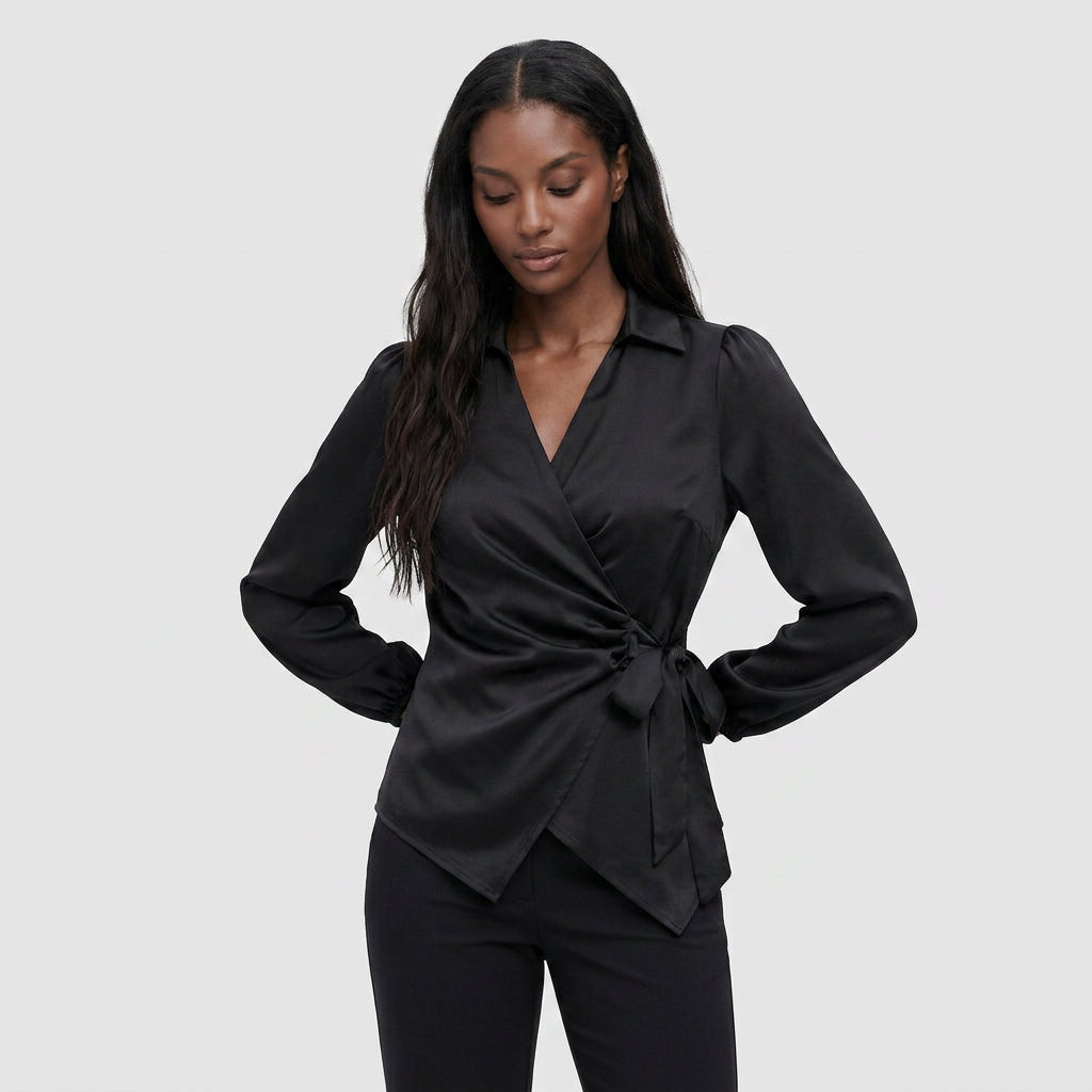 Blouse Col Revers Manches Longues Coupe Élégante pour Femme