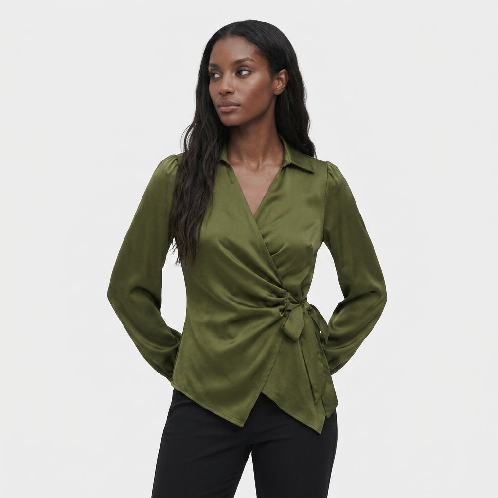 Blouse Col Revers Manches Longues Coupe Élégante pour Femme