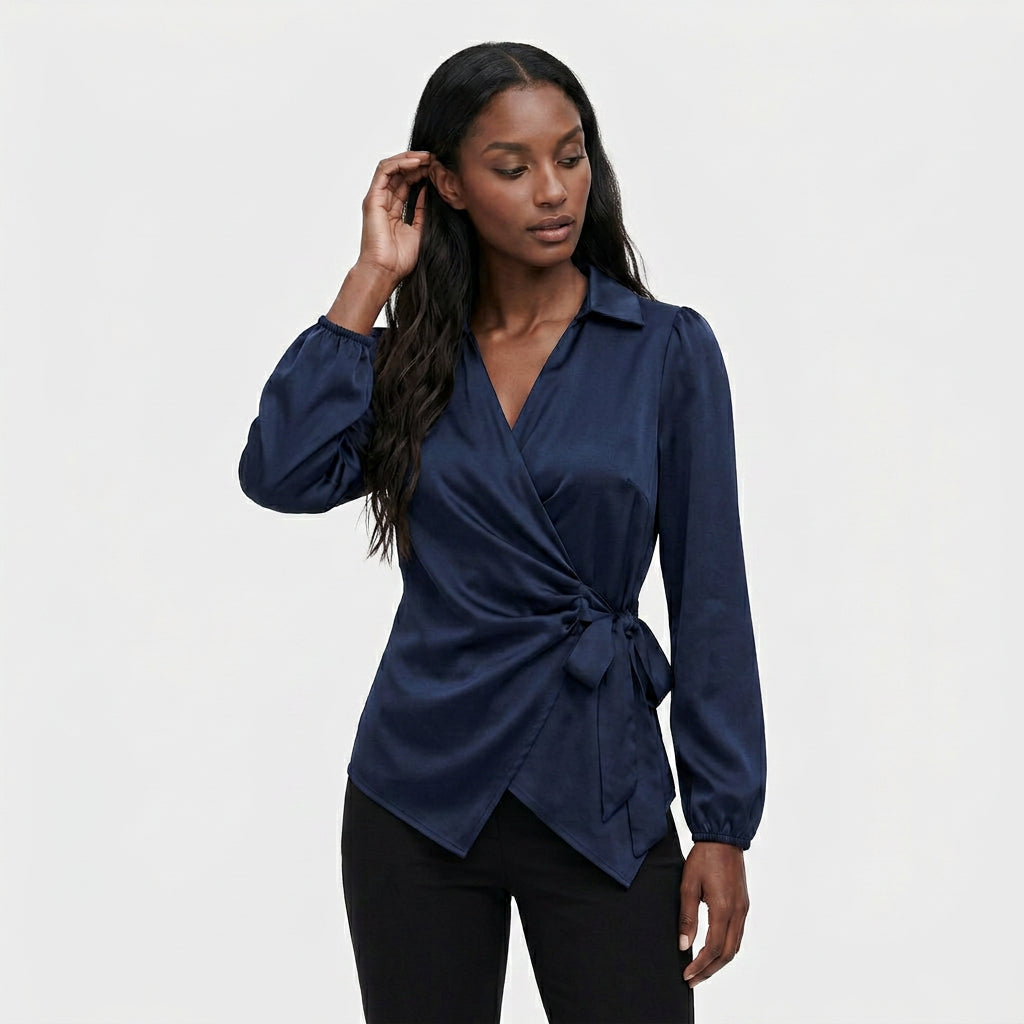 Blouse Col Revers Manches Longues Coupe Élégante pour Femme