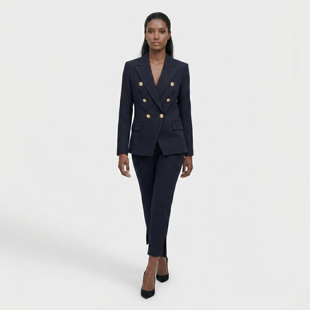 Ensemble Tailleur Veste Pantalon Coupe Structurée pour Femme