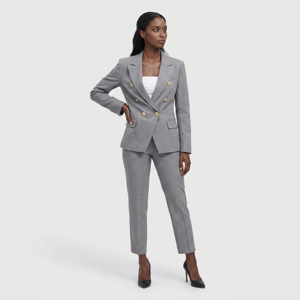 Ensemble Tailleur Veste Pantalon Coupe Structurée pour Femme