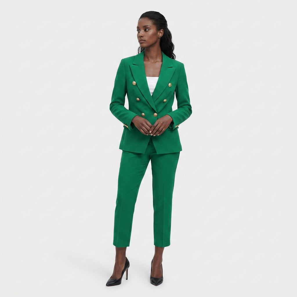Ensemble Tailleur Veste Pantalon Coupe Structurée pour Femme