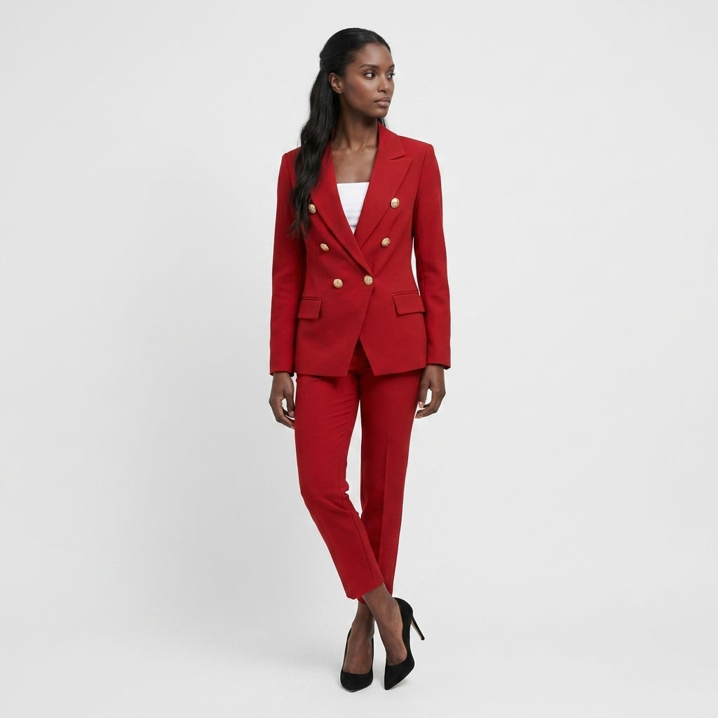 Ensemble Tailleur Veste Pantalon Coupe Structurée pour Femme