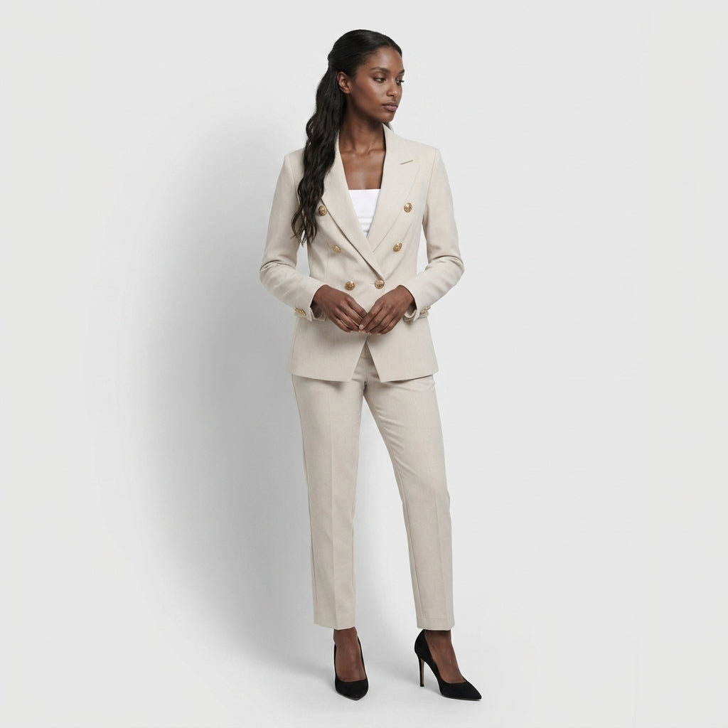 Ensemble Tailleur Veste Pantalon Coupe Structurée pour Femme