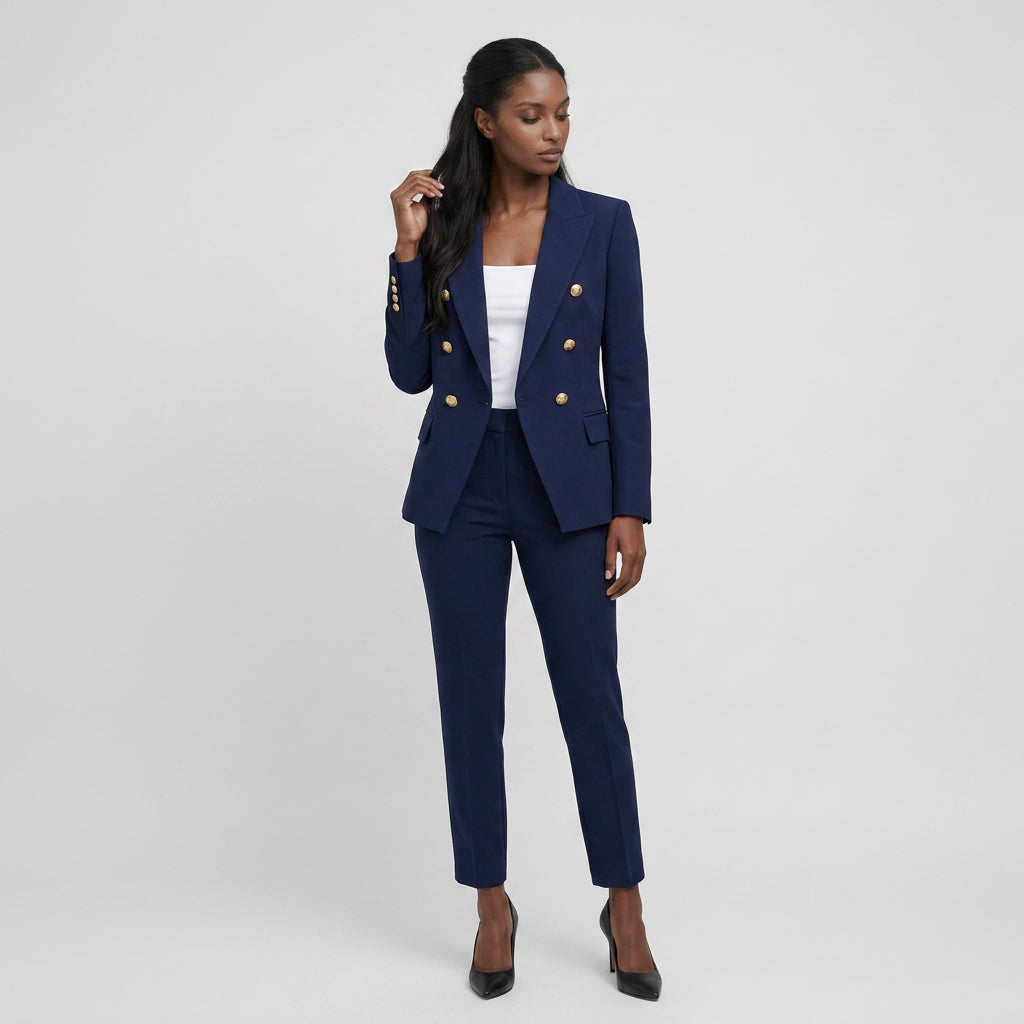 Ensemble Tailleur Veste Pantalon Coupe Structurée pour Femme