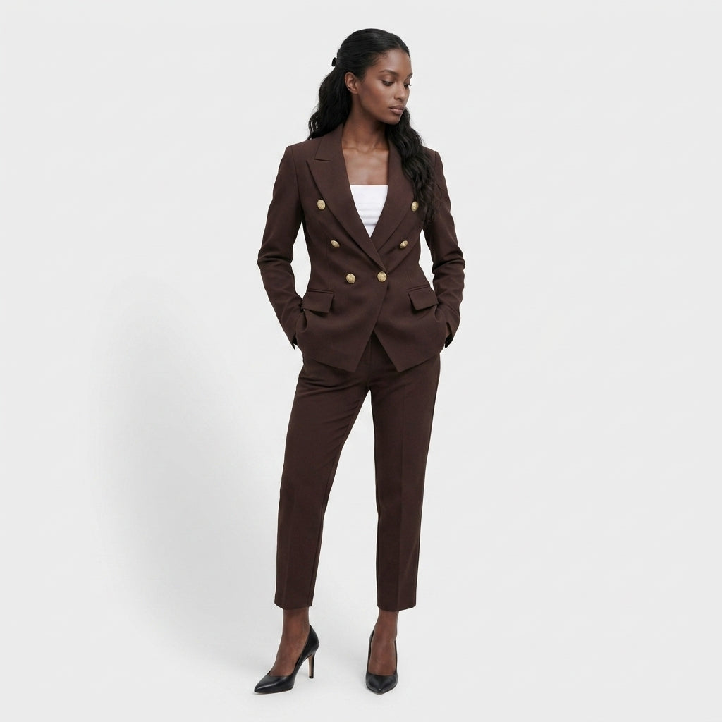 Ensemble Tailleur Veste Pantalon Coupe Structurée pour Femme