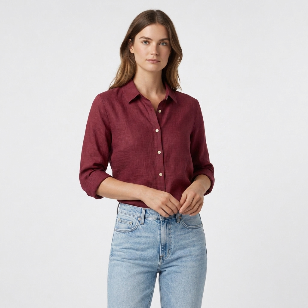 Chemise Lin Coupe Ample Manches Retroussables pour Femme
