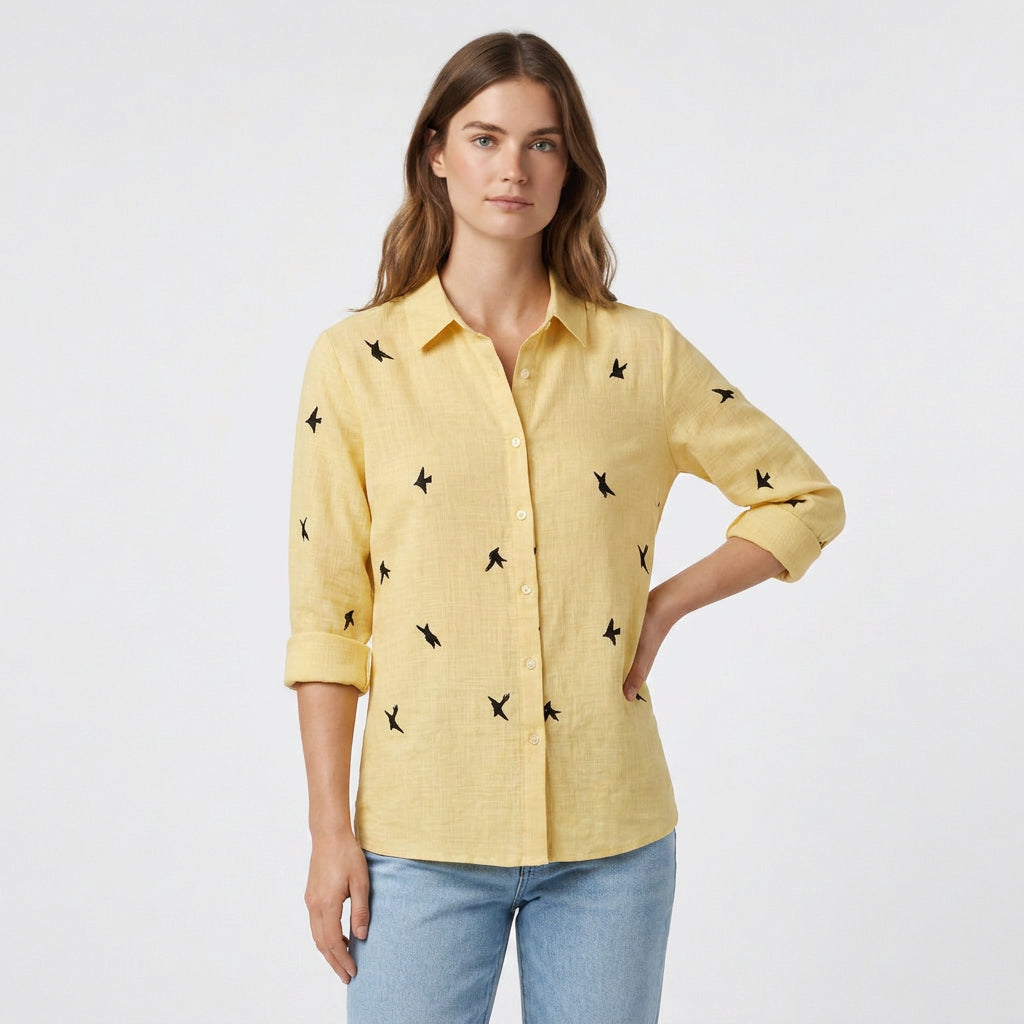Chemise Lin Coupe Ample Manches Retroussables pour Femme