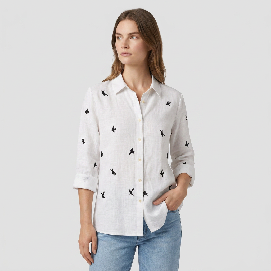 Chemise Lin Coupe Ample Manches Retroussables pour Femme