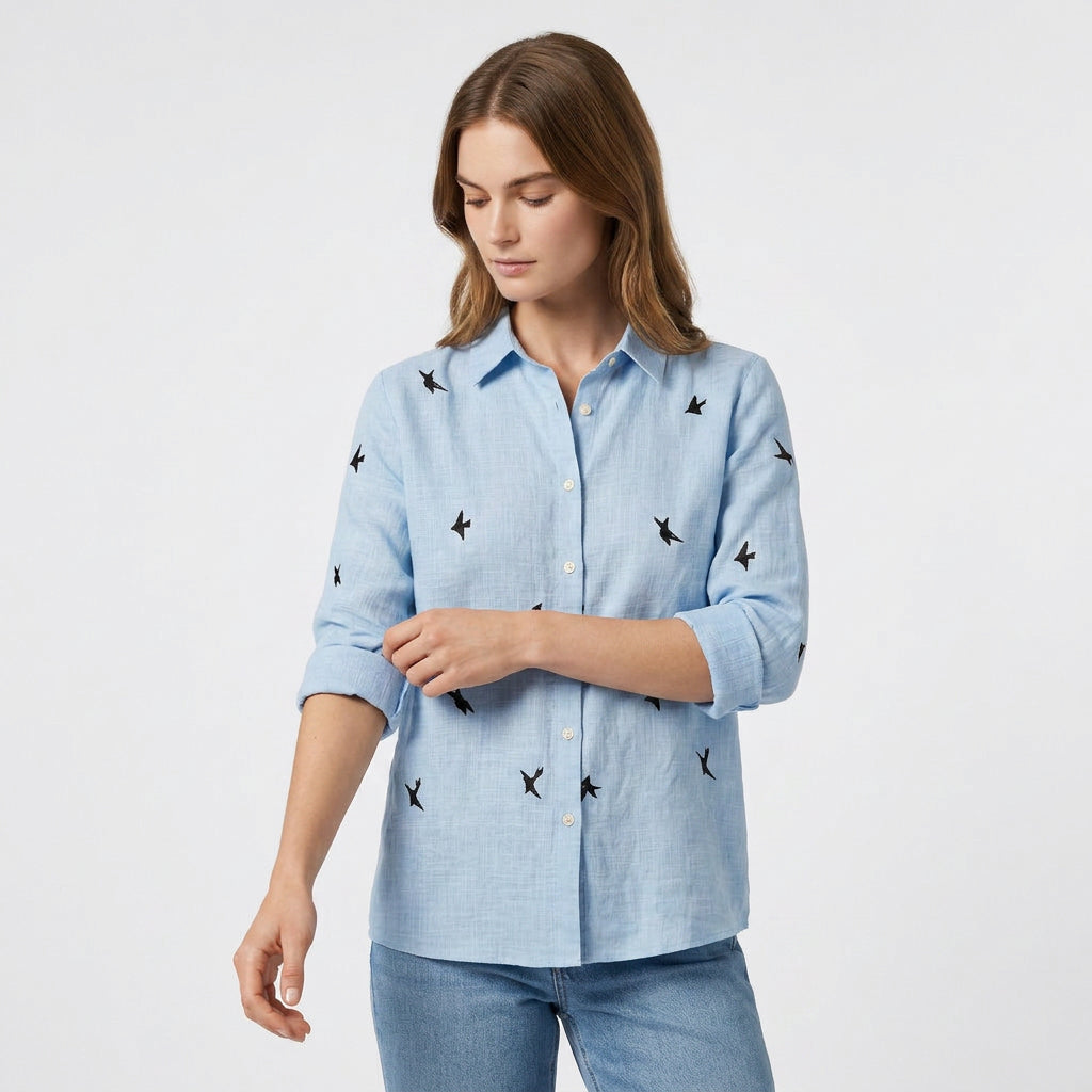 Chemise Lin Coupe Ample Manches Retroussables pour Femme