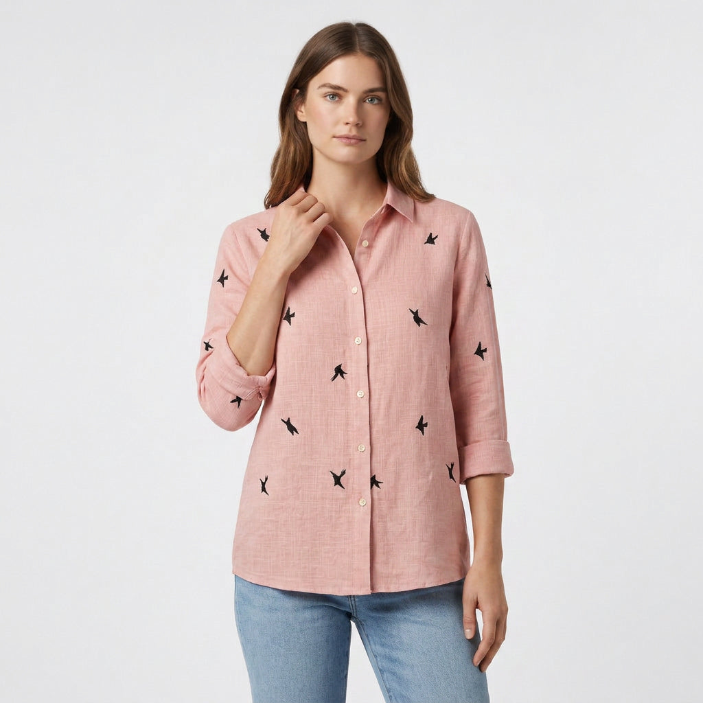 Chemise Lin Coupe Ample Manches Retroussables pour Femme