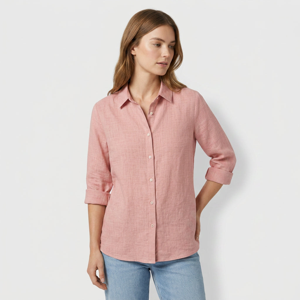 Chemise Lin Coupe Ample Manches Retroussables pour Femme