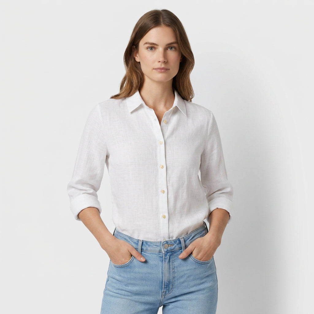 Chemise Lin Coupe Ample Manches Retroussables pour Femme