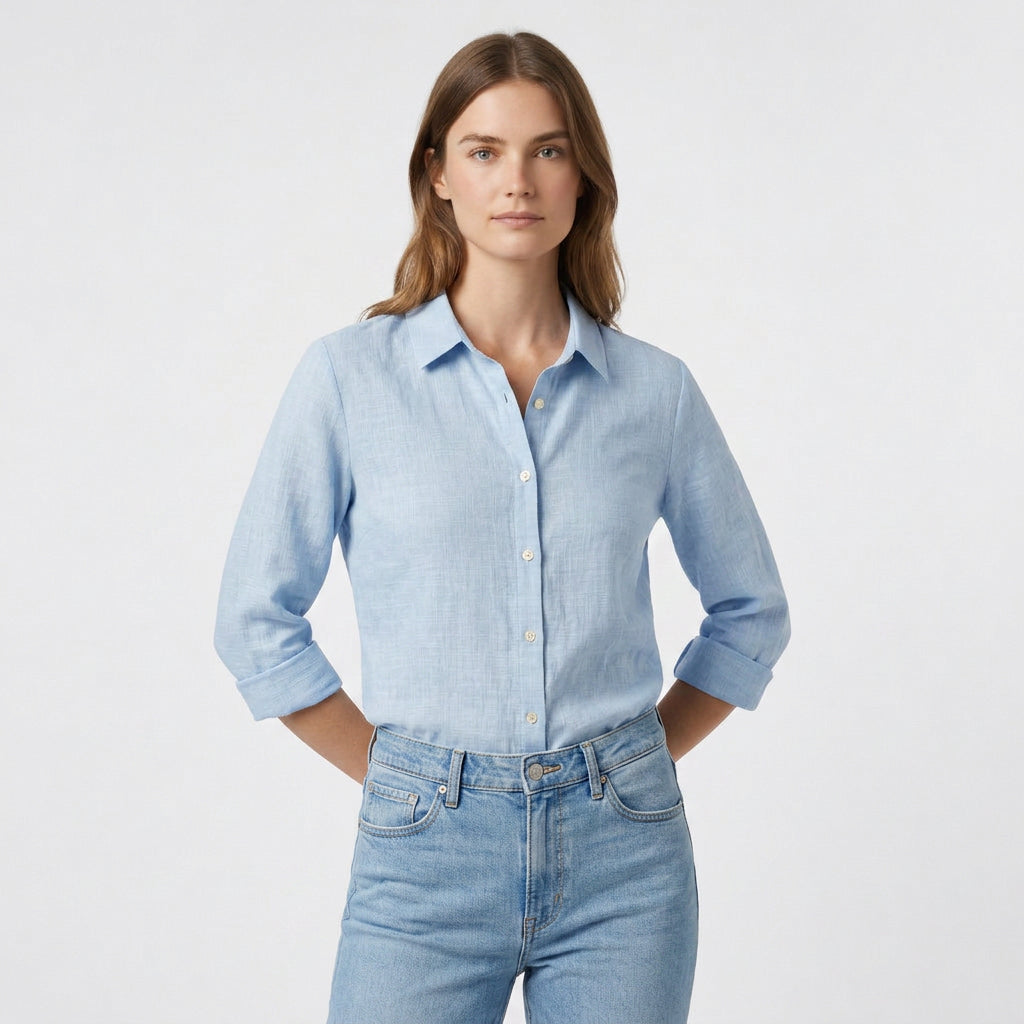 Chemise Lin Coupe Ample Manches Retroussables pour Femme