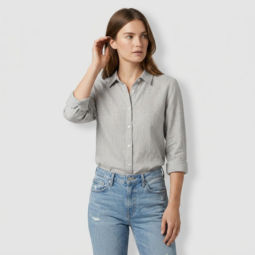 Chemise Lin Coupe Ample Manches Retroussables pour Femme