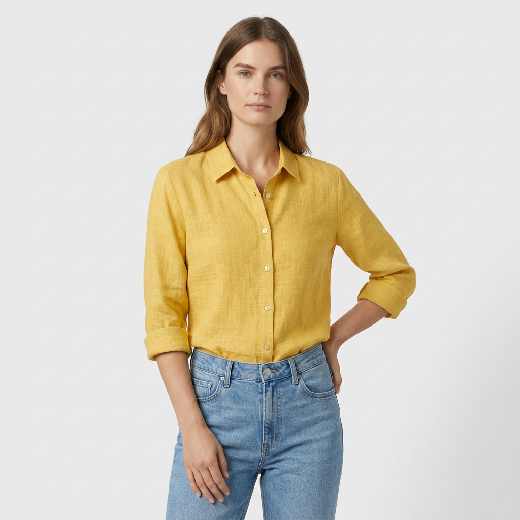 Chemise Lin Coupe Ample Manches Retroussables pour Femme