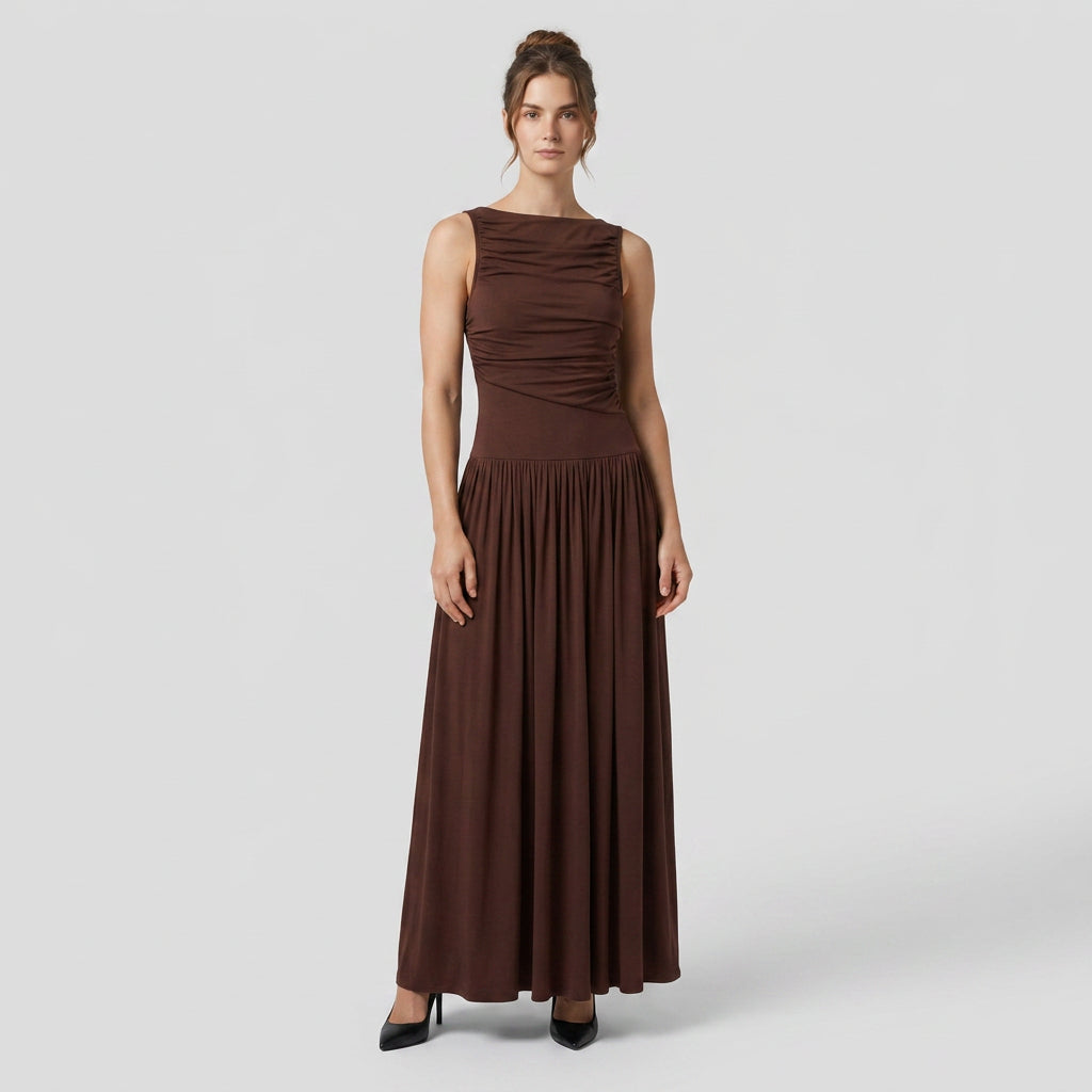 Robe Maxi Sans Manches Coupe Fluide pour Femme