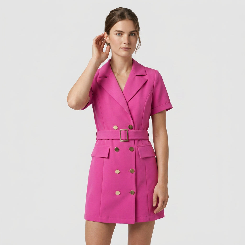 Ensemble Tailleur Robe Manches Courtes Coupe Structurée pour Femme