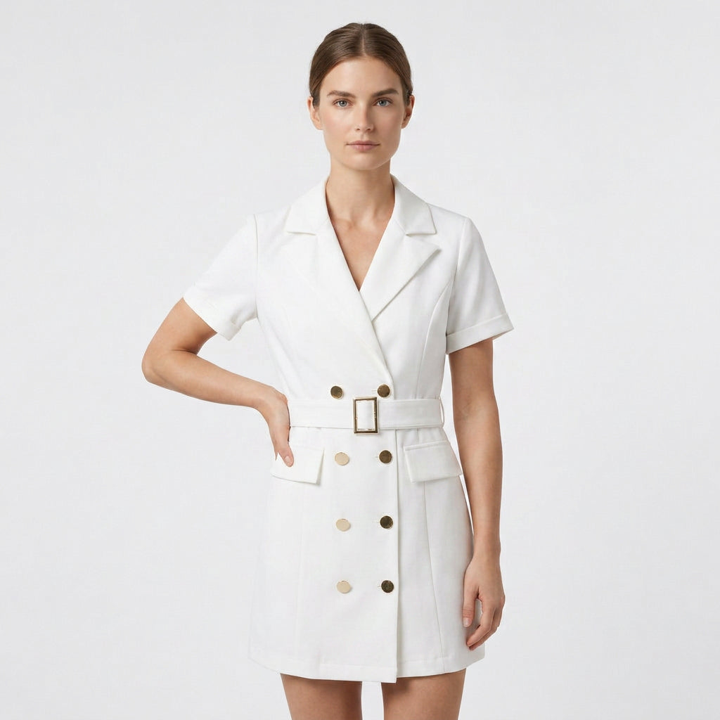 Ensemble Tailleur Robe Manches Courtes Coupe Structurée pour Femme