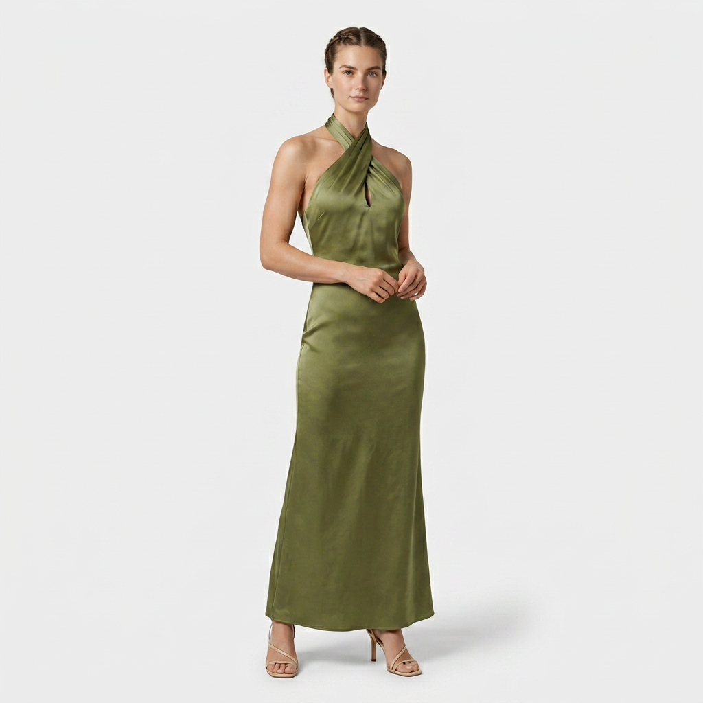 Robe Maxi Col Halter Coupe Fluide Pour Femme