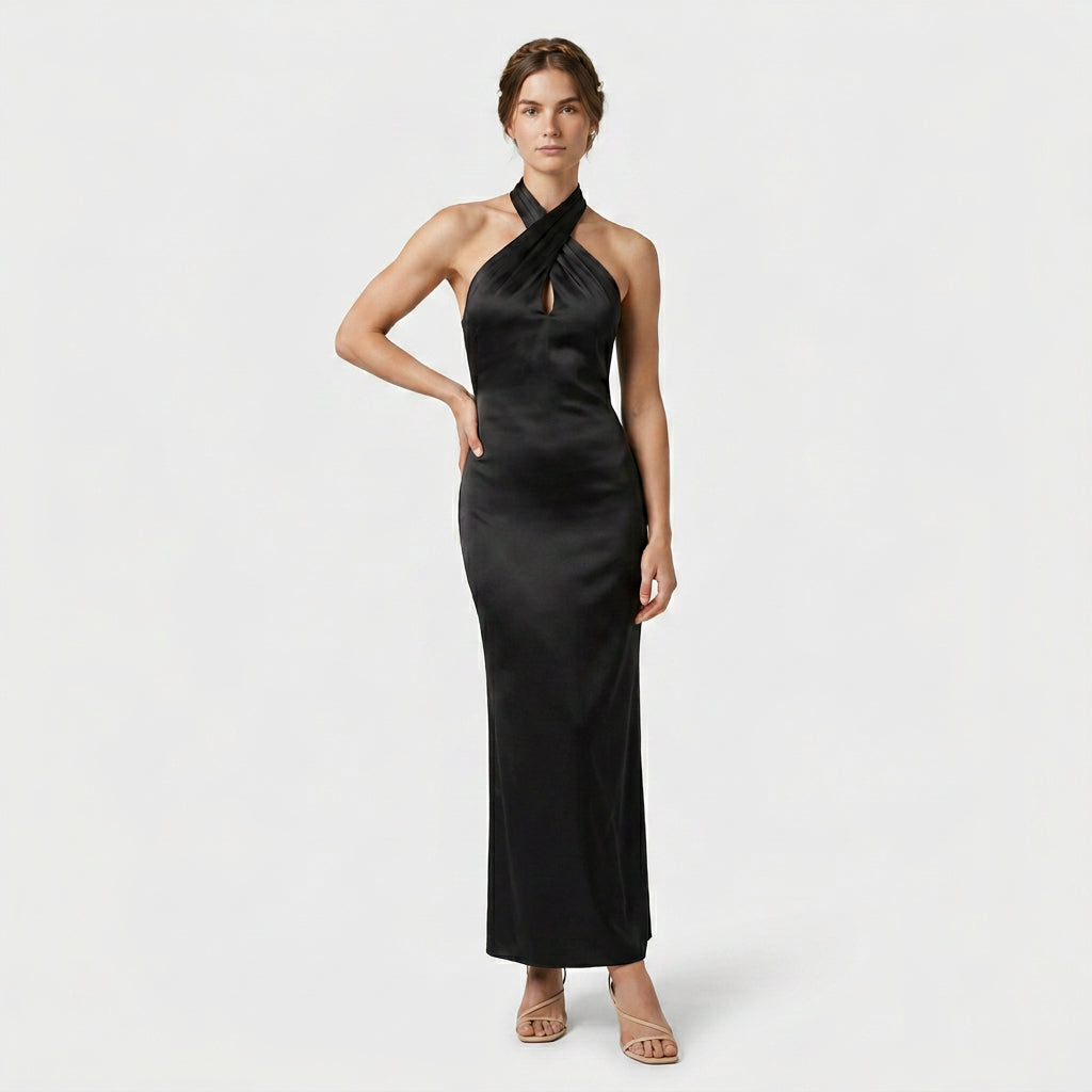 Robe Maxi Col Halter Coupe Fluide Pour Femme