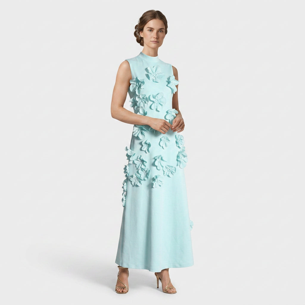 Robe Maxi Col Montant Appliqués Floraux Pour Femme