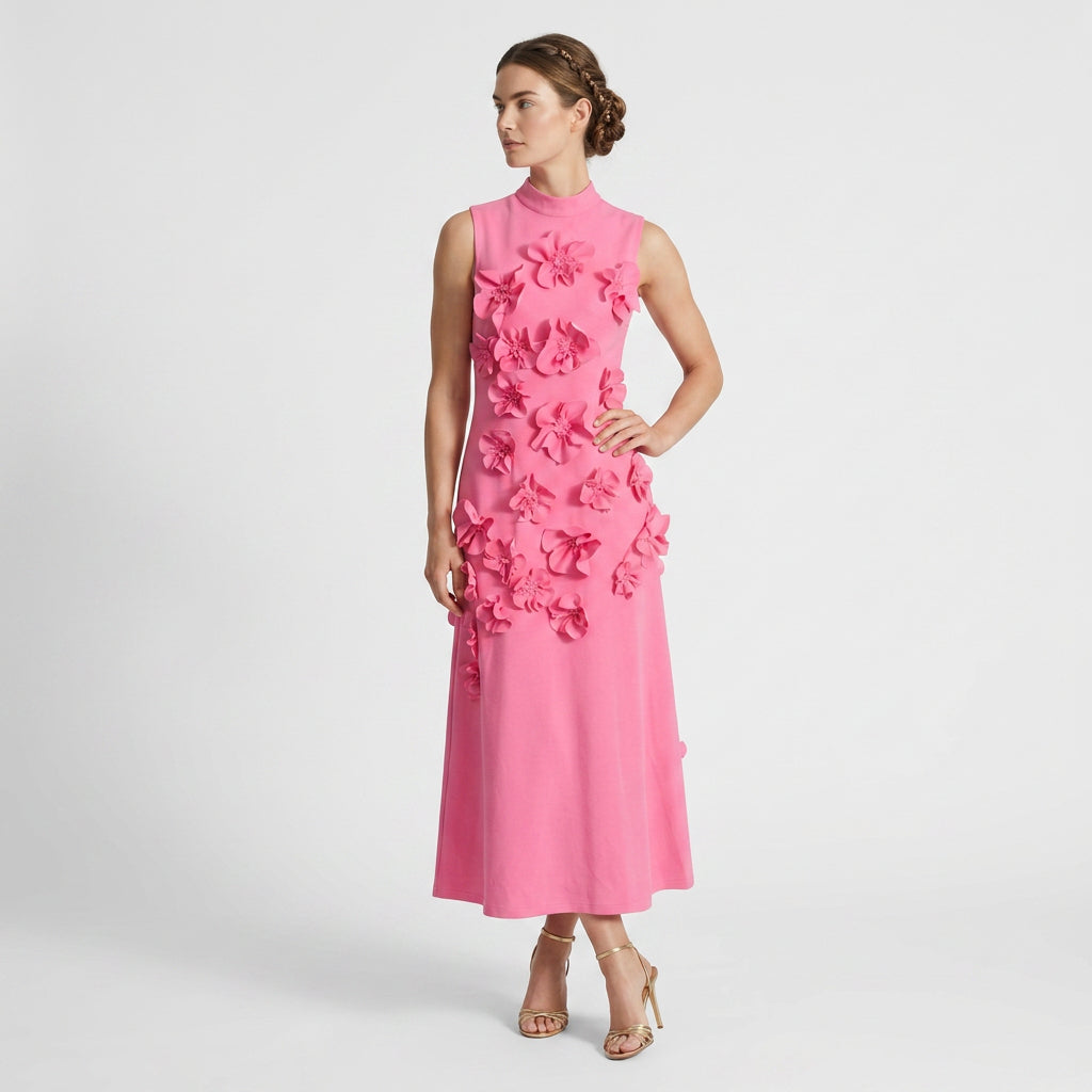 Robe Maxi Col Montant Appliqués Floraux Pour Femme
