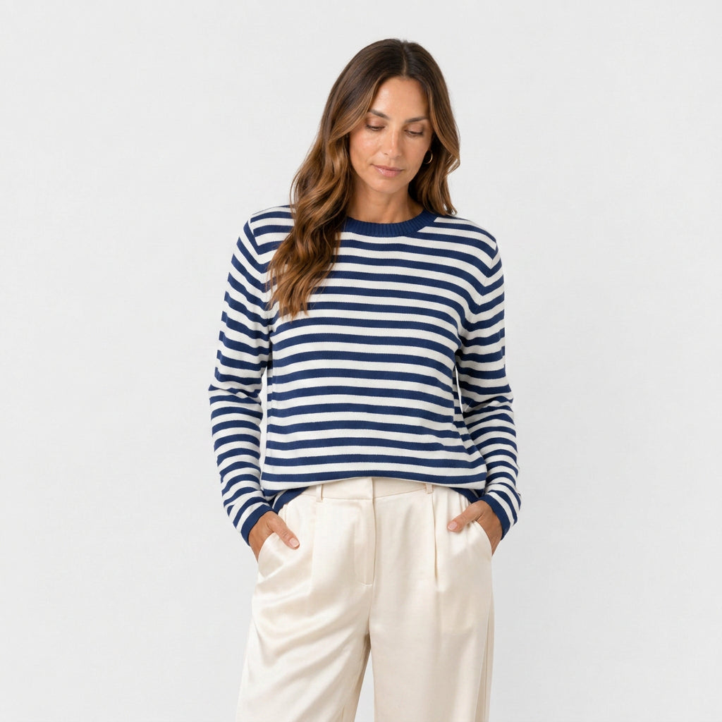 Pull Marinière à Rayures et Col Rond pour Femme