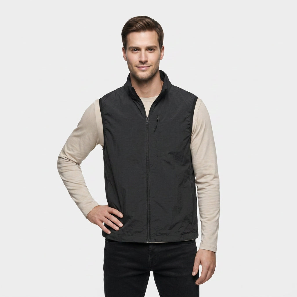 Gilet Sans Manches Zippé Col Montant Poche Zippée Pour Homme