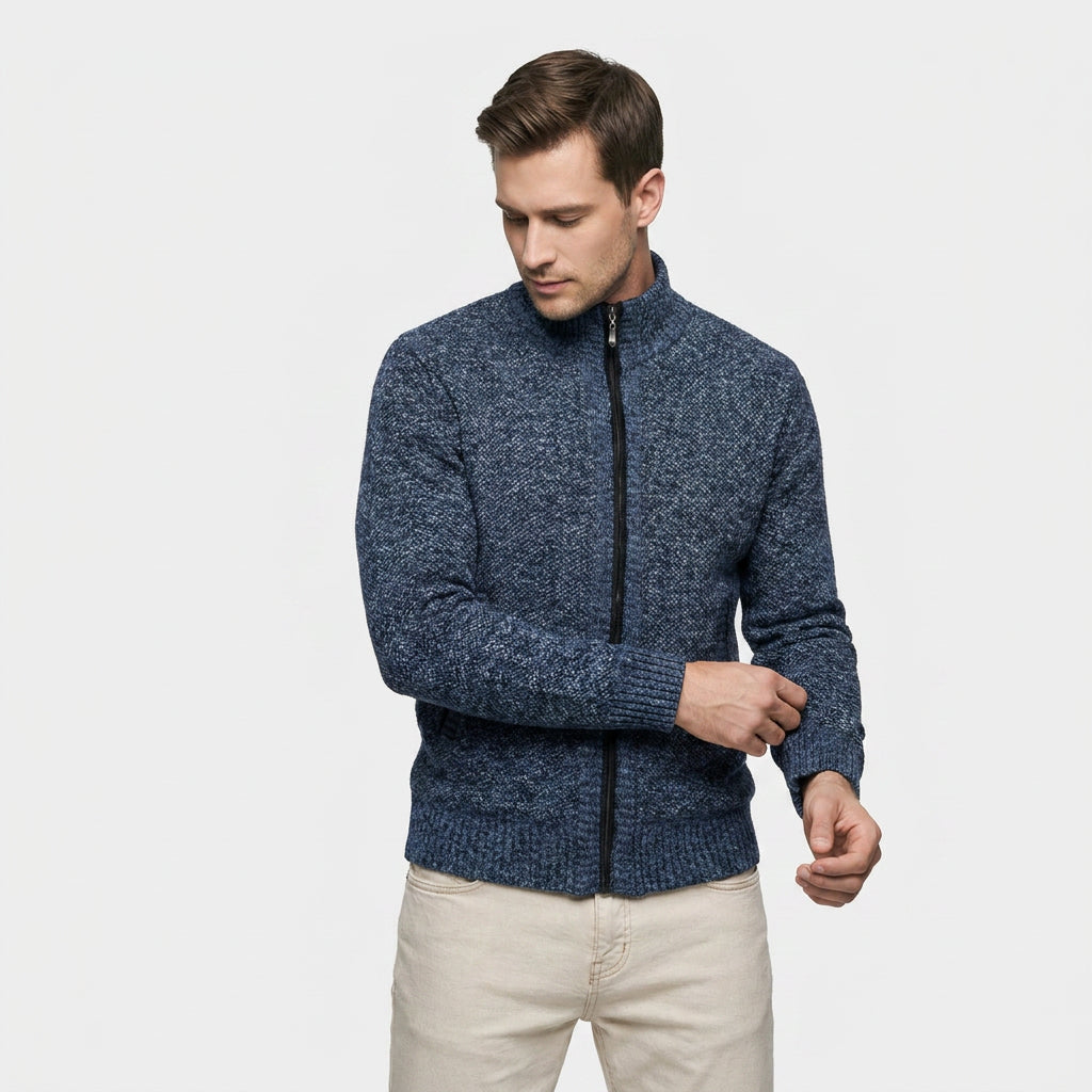 Veste en Maille Zippée à Col Montant pour Homme