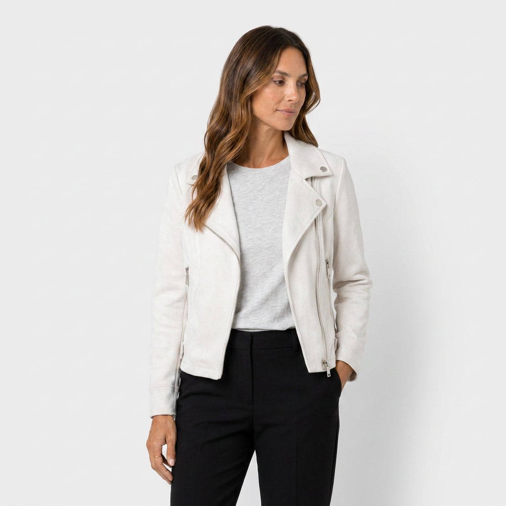 Veste Perfecto à Aspect Daim et Zip Asymétrique pour Femme