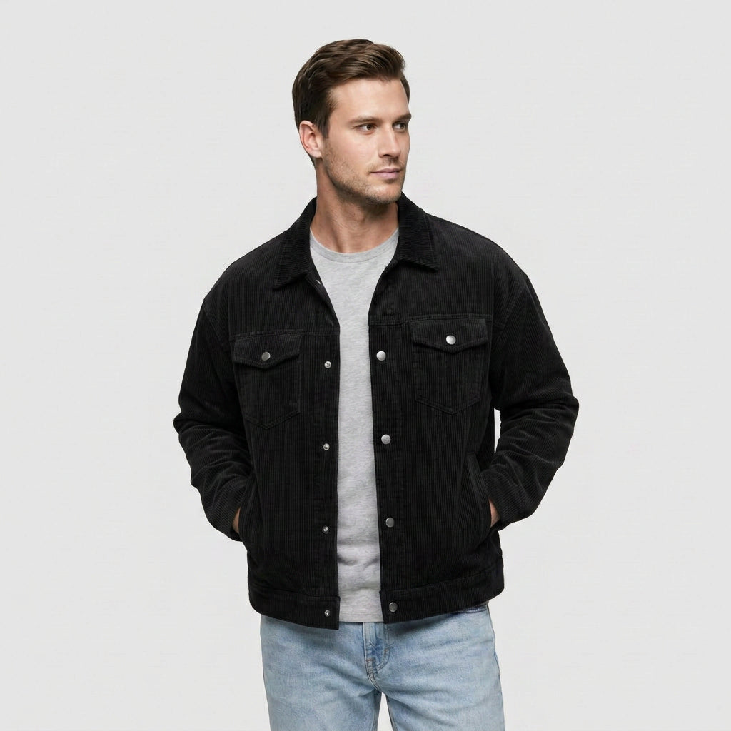 Veste en Velours Côtelé à Boutons-Pression pour Homme