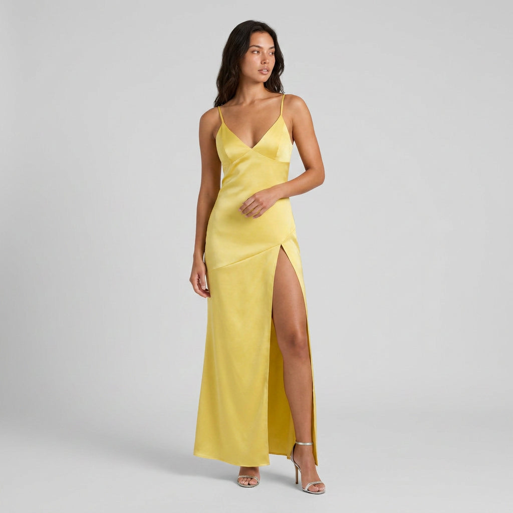 Robe de Soirée Longue en Satin à Fente pour Femme