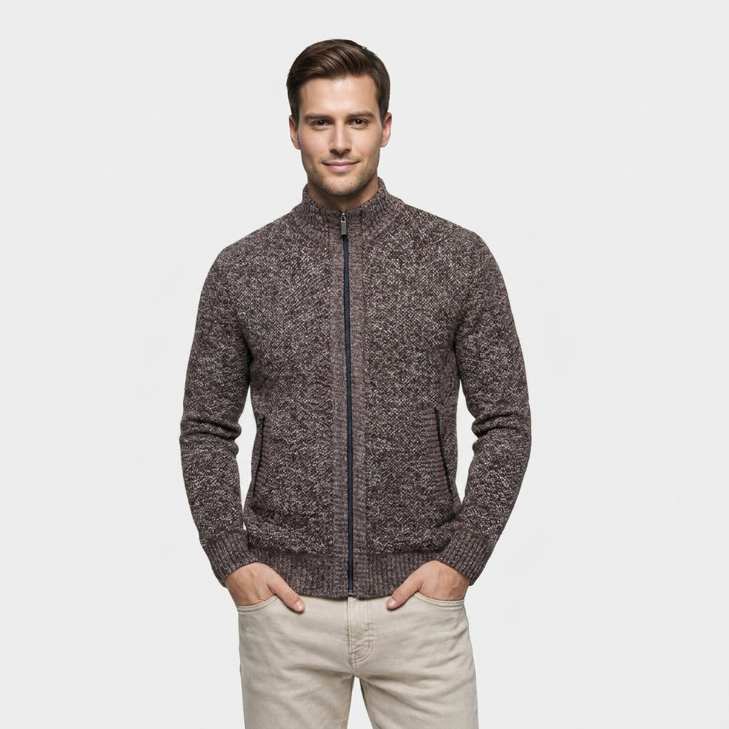 Veste en Maille Zippée à Col Montant pour Homme