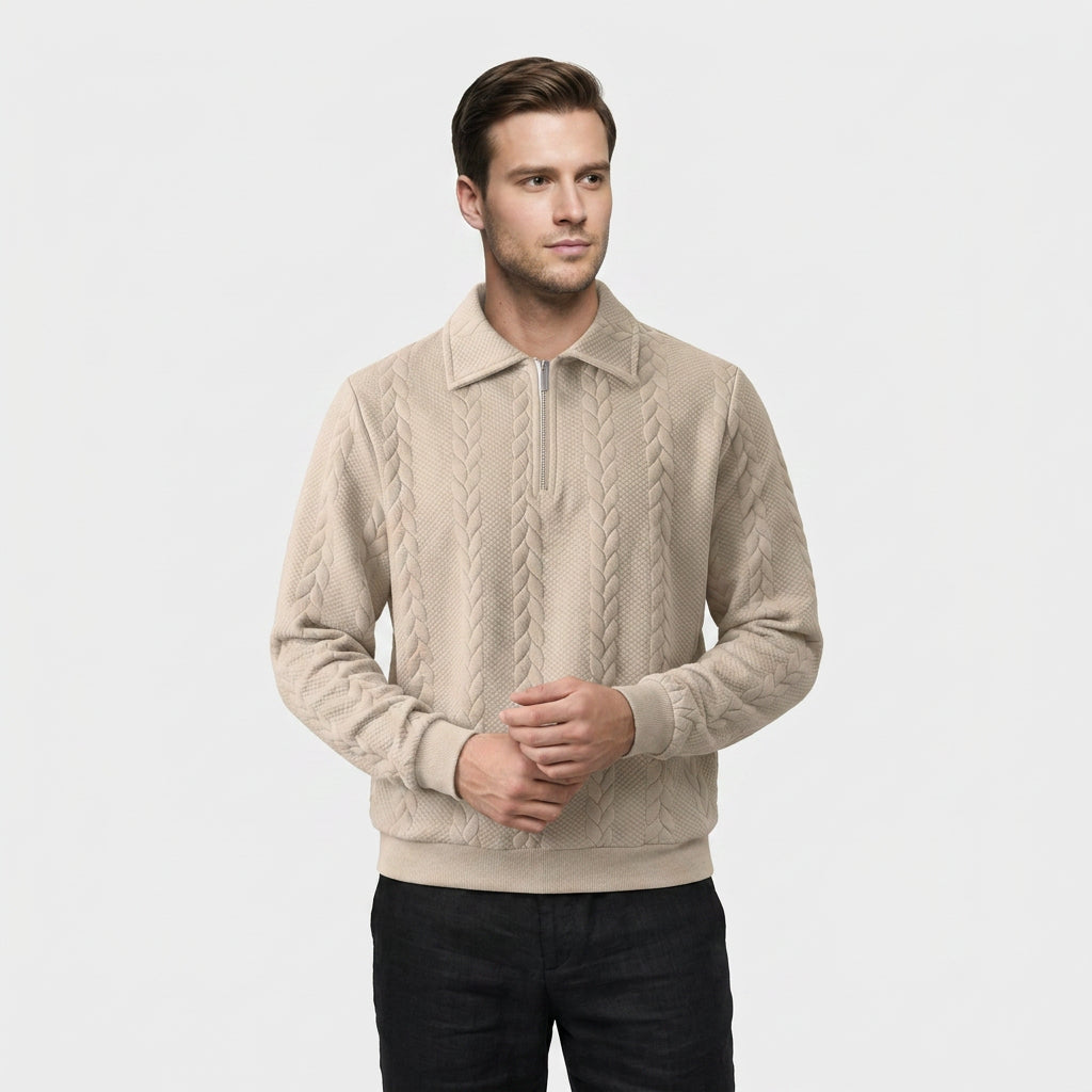 Pull à Col Polo Zippé et Motif Torsadé pour Homme