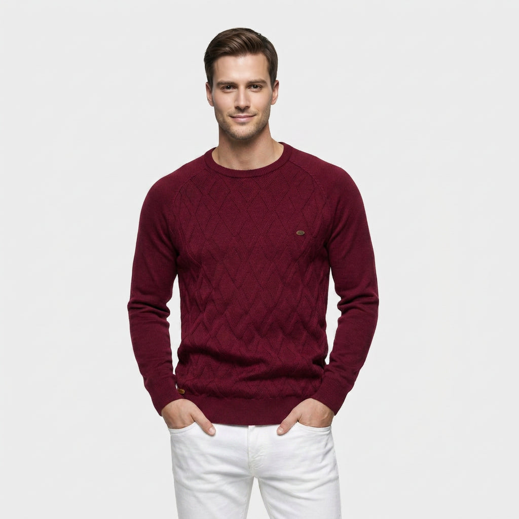 Pull Ras du Cou à Motif Losange en Relief pour Homme