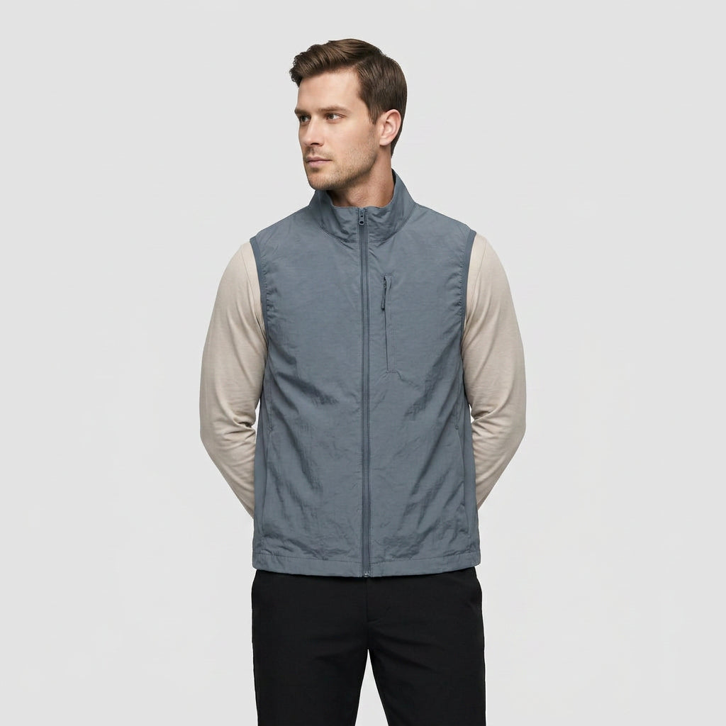 Gilet Sans Manches Zippé Col Montant Poche Zippée Pour Homme