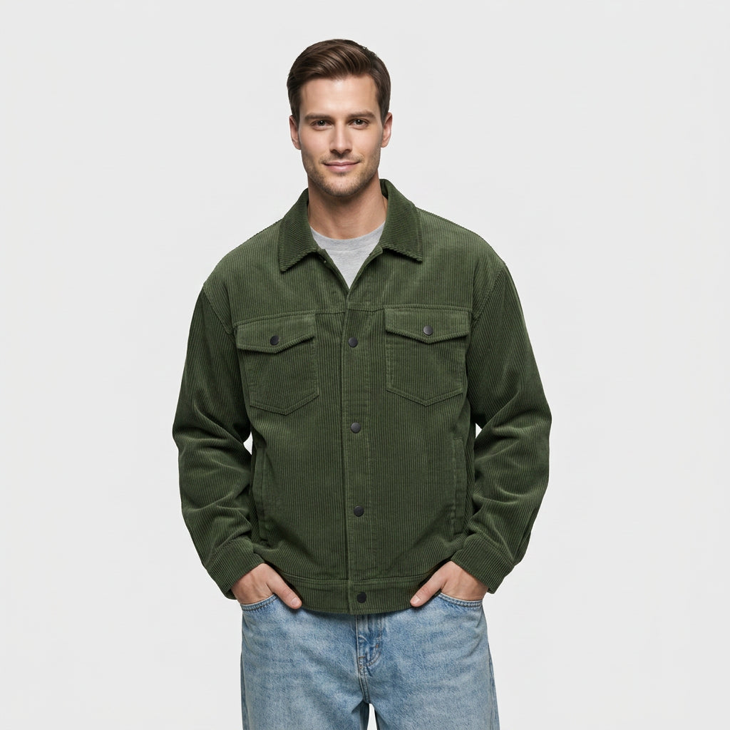 Veste en Velours Côtelé à Boutons-Pression pour Homme