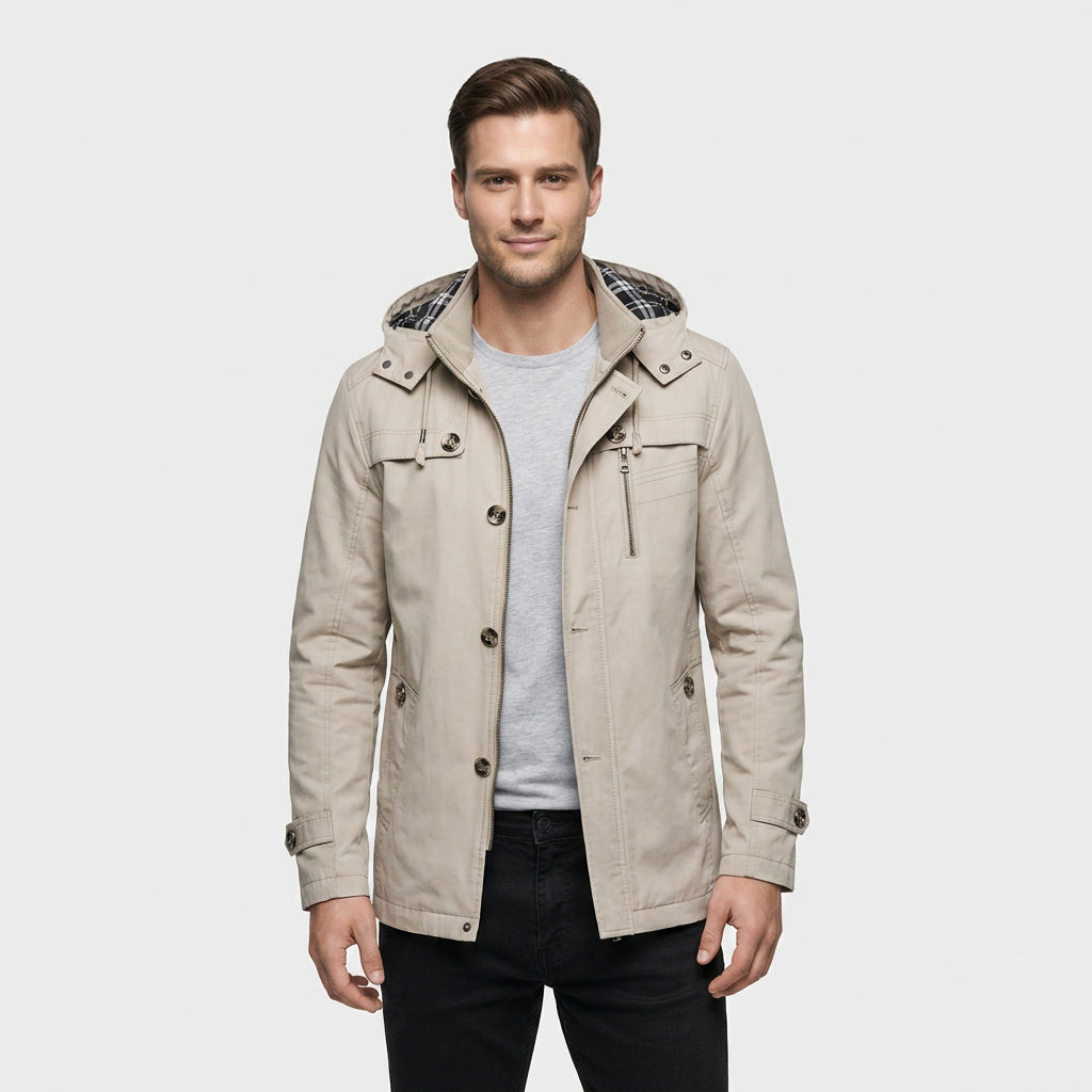 Veste à Capuche Amovible et Multiples Poches pour Homme