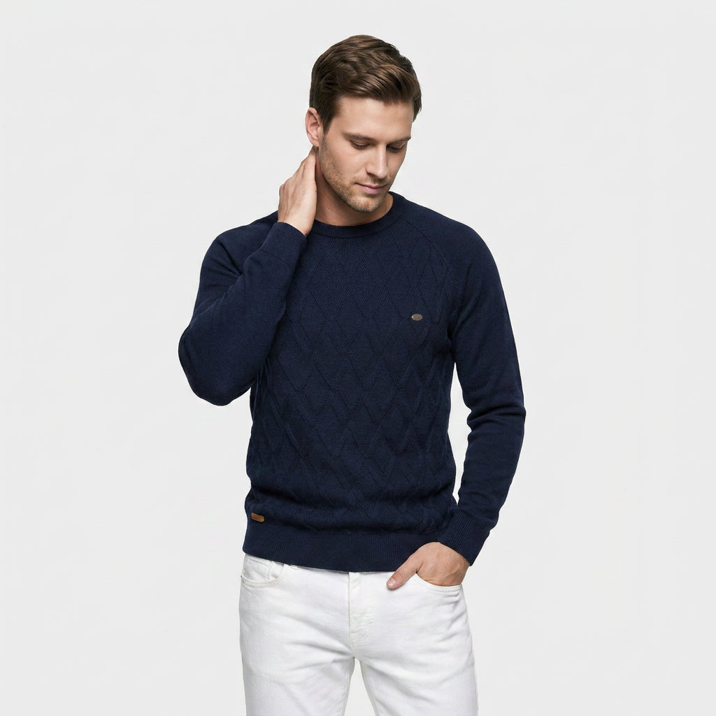Pull Ras du Cou à Motif Losange en Relief pour Homme