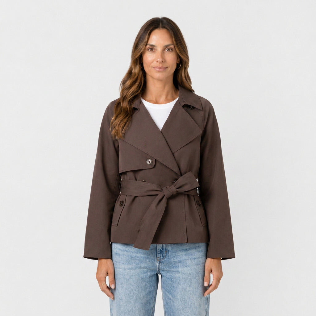 Trench-Coat Court à Ceinture Nouée pour Femme