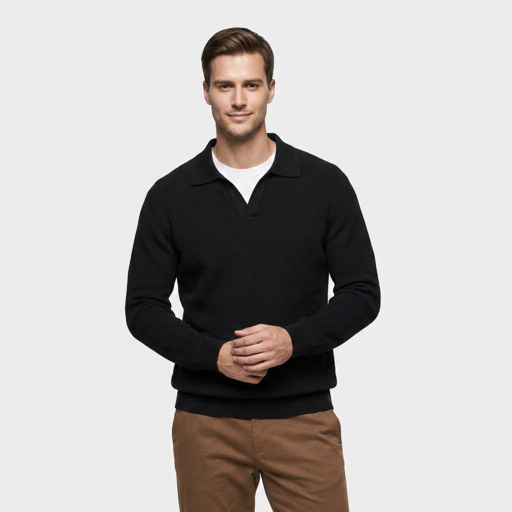 Pull Polo en Maille Texturée à Col Ouvert pour Homme