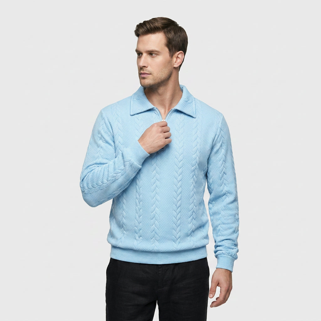 Pull à Col Polo Zippé et Motif Torsadé pour Homme