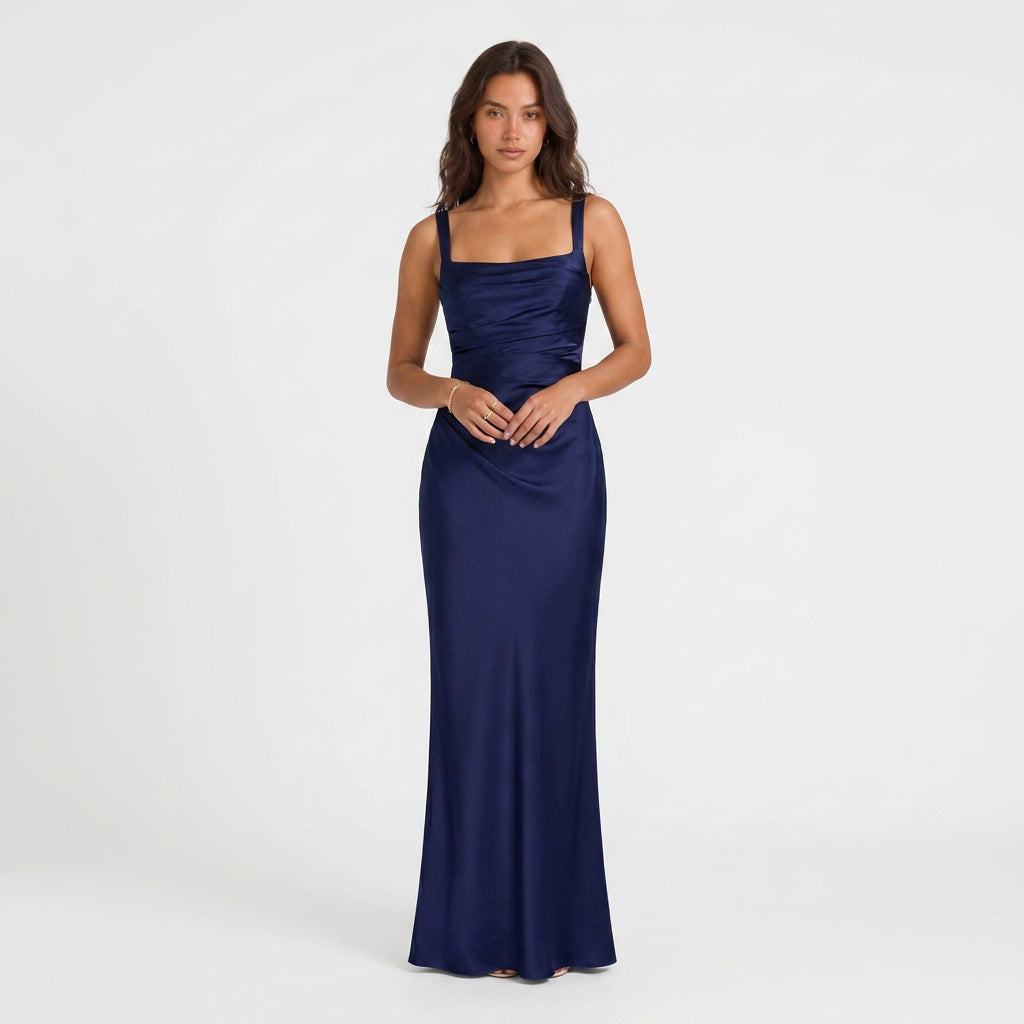 Robe de Soirée Longue en Satin Drapé pour Femme