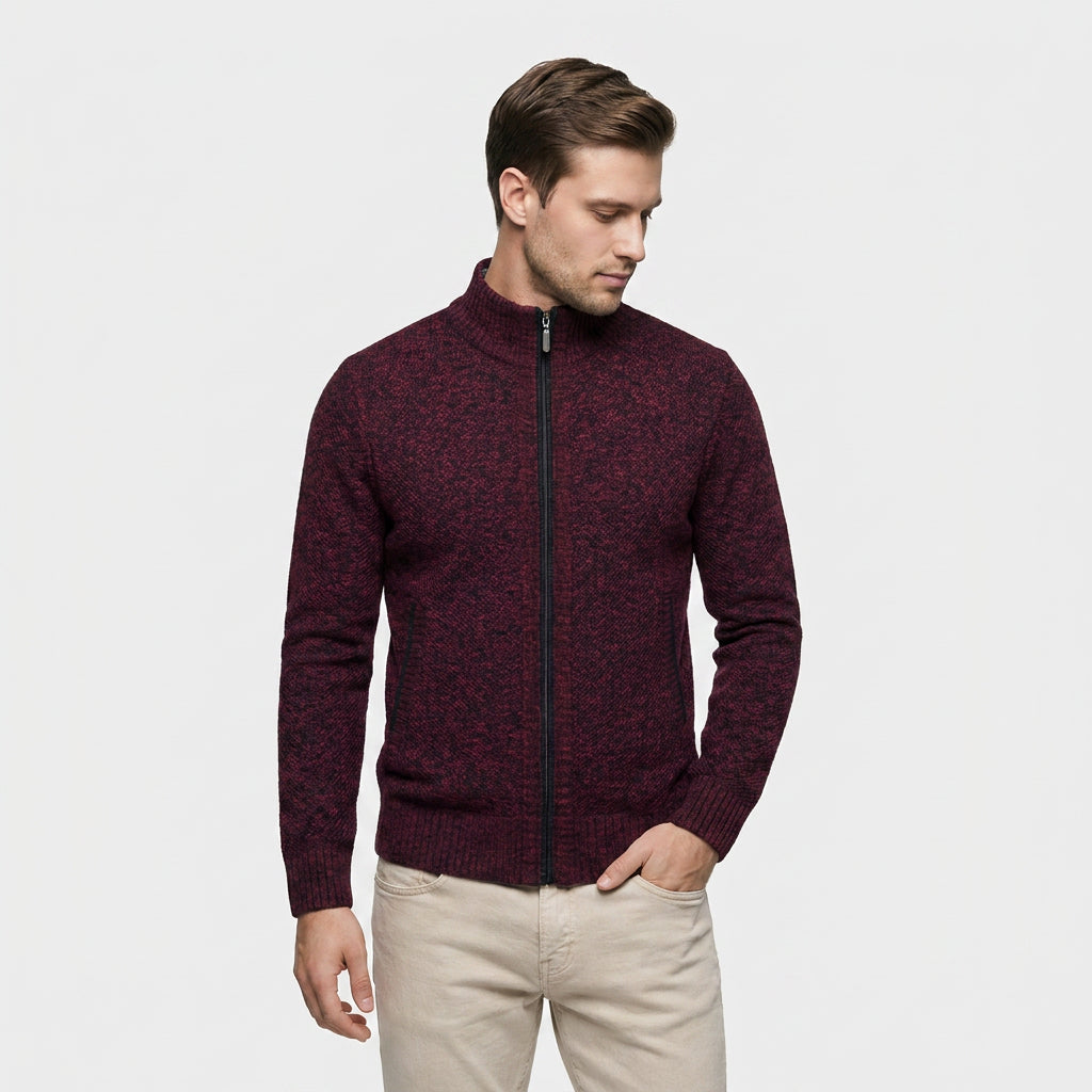 Veste en Maille Zippée à Col Montant pour Homme