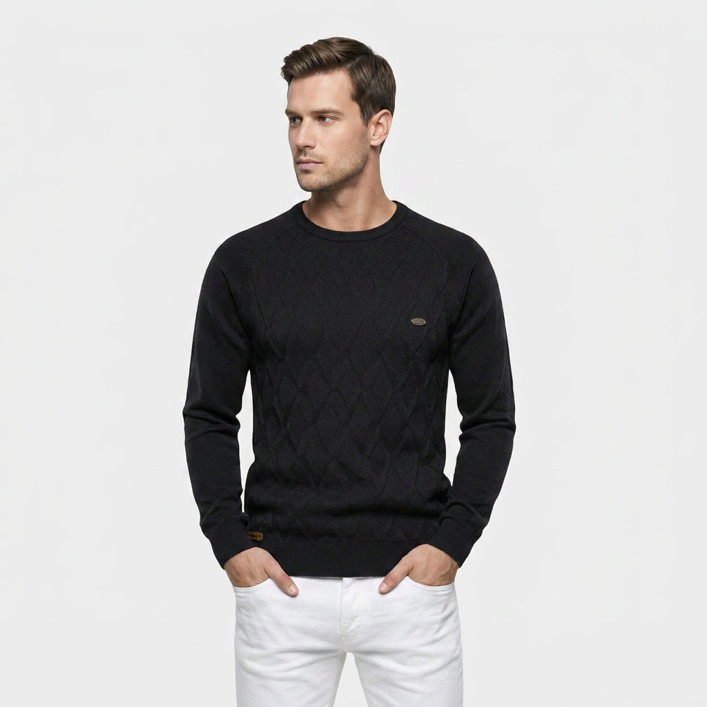 Pull Ras du Cou à Motif Losange en Relief pour Homme