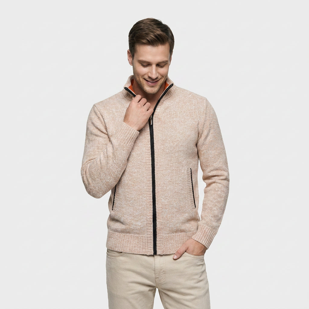 Veste en Maille Zippée à Col Montant pour Homme